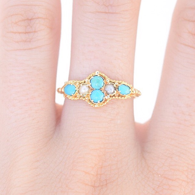 טבעת טורקיזים פנינים