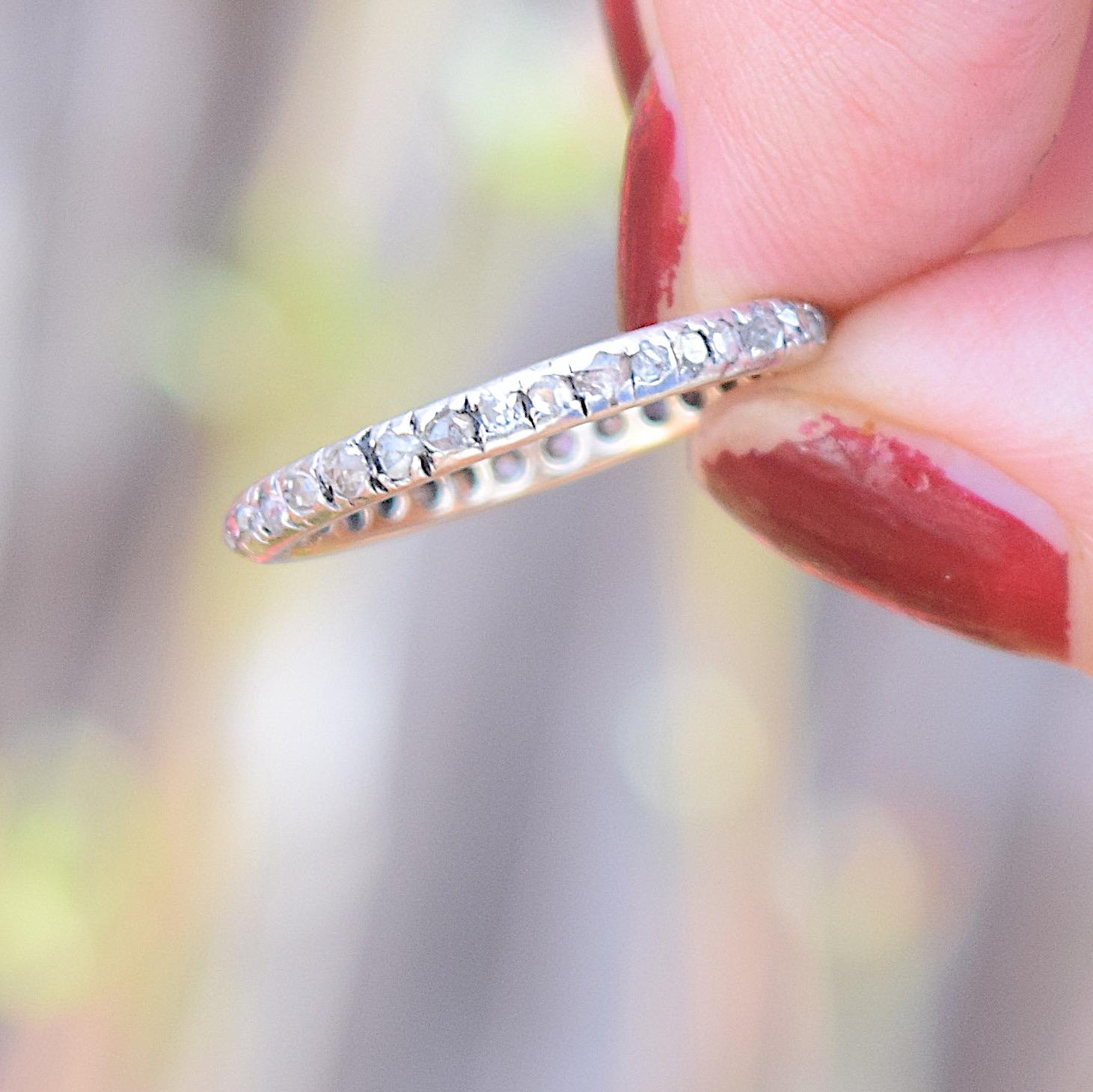 טבעת איטרניטי עתיקה זהב וכסף עם יהלומים. נהדרת.