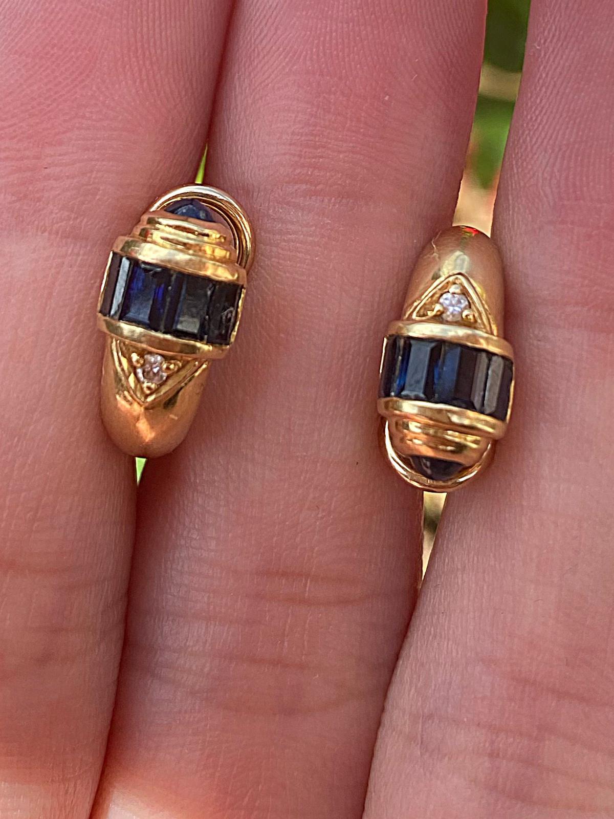 עגילי וינטג' , זהב 18k  עם ספירים ויהלום