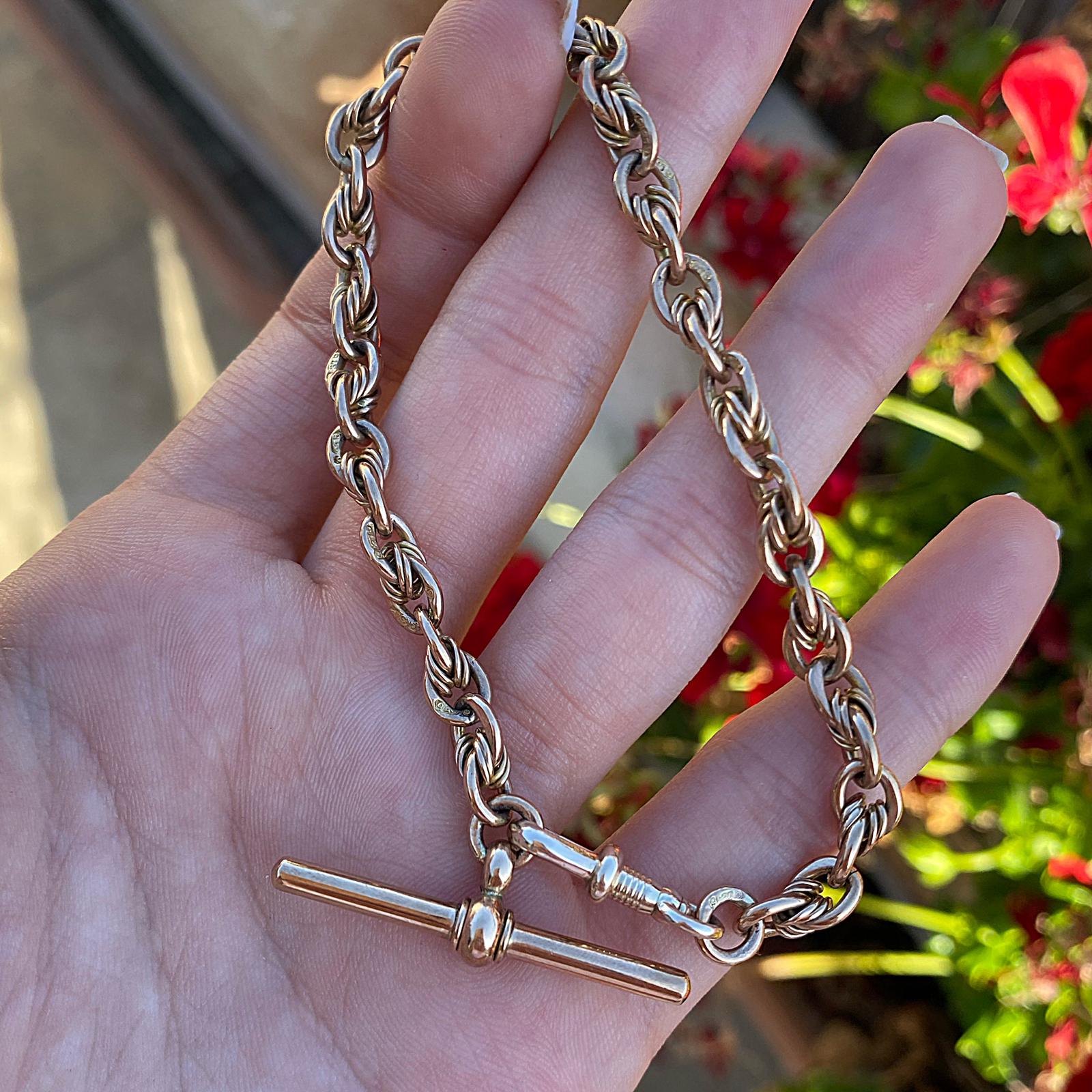 אלברטינה אנגלית עתיקה, זהב 9k עם T-BAR ו DOG CLASP .