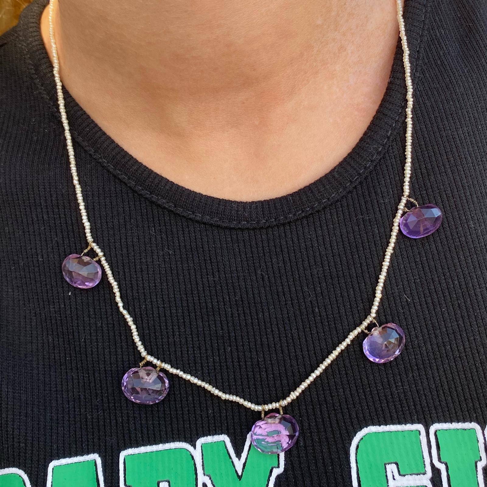 שרשרת פנינים אדוארדיאנית עם אבני אמטיסט.