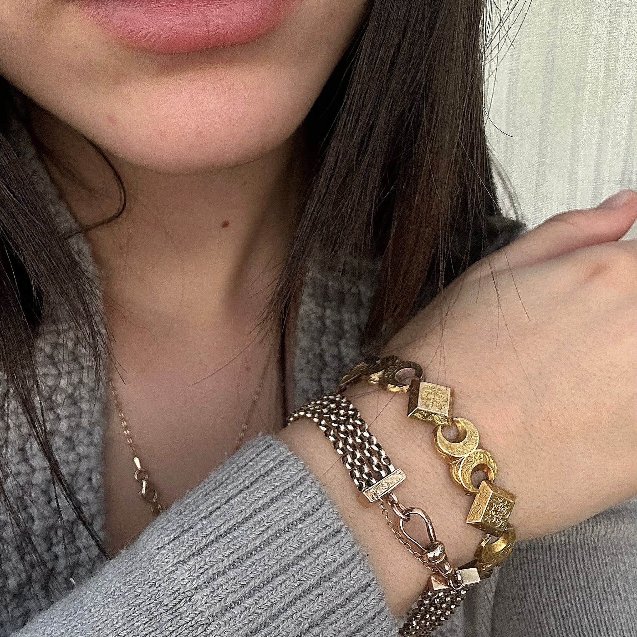 צמיד שרשראות עתיק אנגלי מזהב – תמונה 8