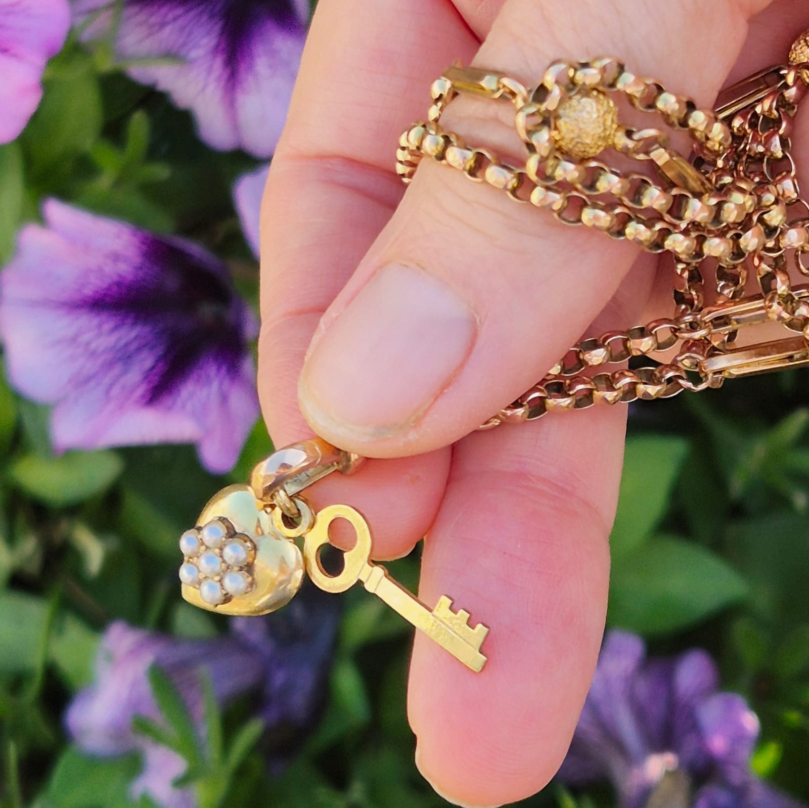 תליון זהב מפתח לב פנינים – תמונה 6