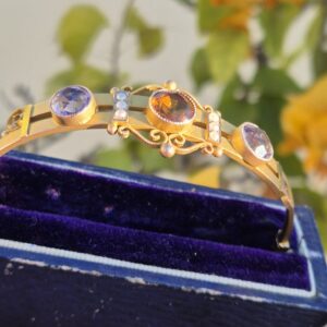 צמיד זהב עתיק  9k עם ציטרין ואמטיסט