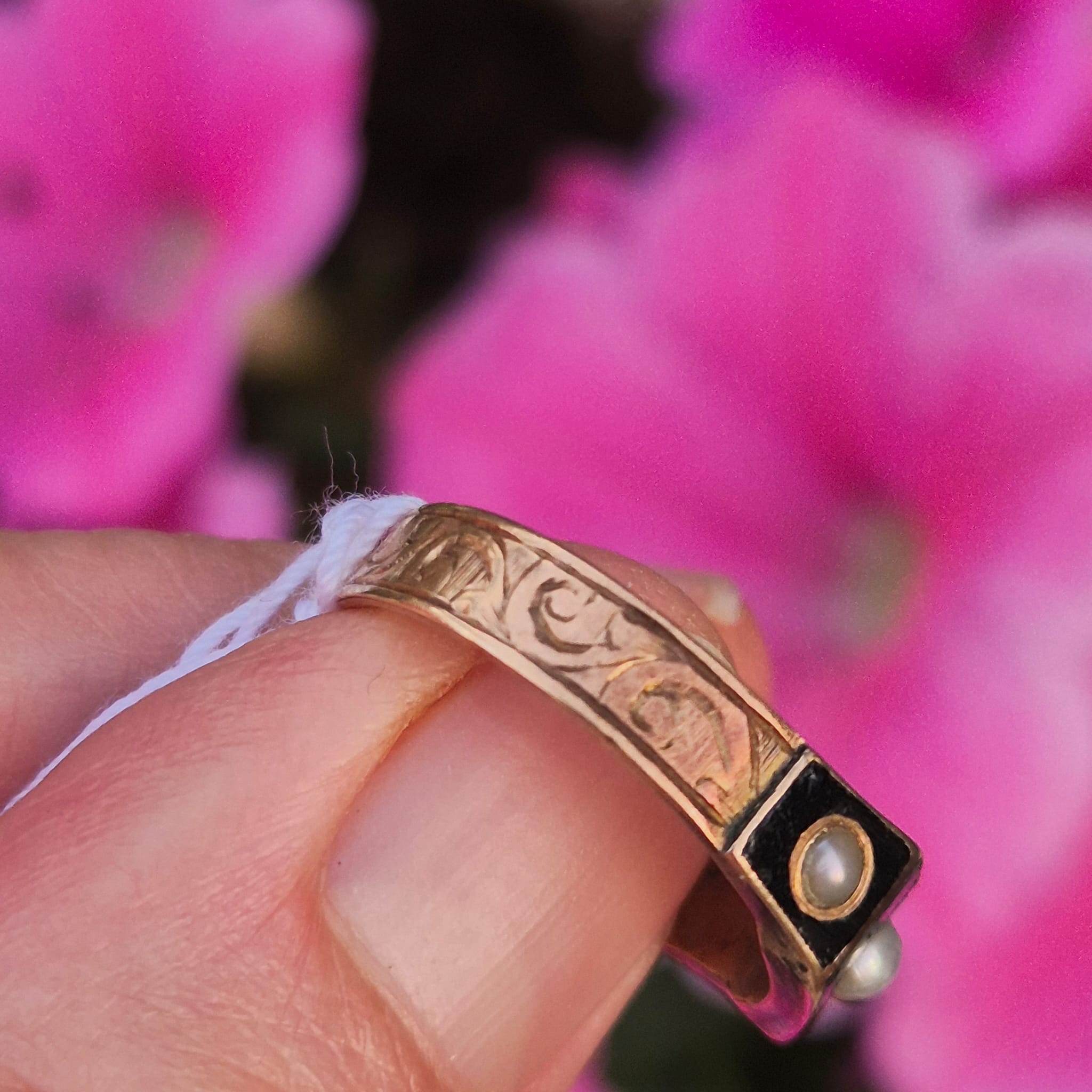 טבעת זהב עתיקה אמייל פנינים – תמונה 3